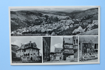 Ansichtskarte AK Gruß aus Weindorf Monzingen 1956 Bürgermeisterei Strasse Brunnen Häuser Architektur Ortsansicht Rheinland Pfalz